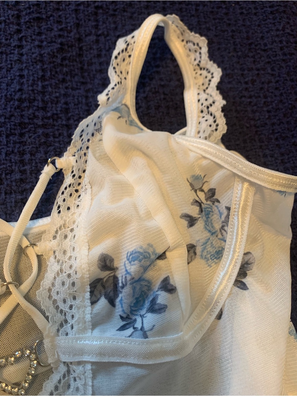 Sheer White & Blue Floral Slip Dress Nightgown never worn NWOT - Picture 2 of 4